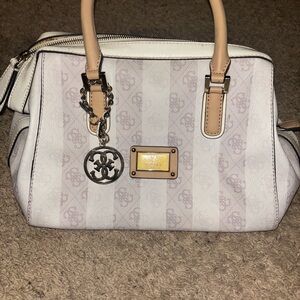 Guess White and Tan Satchel with Gold Accents